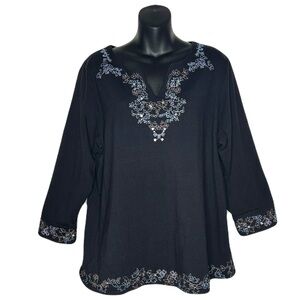 Susan Graver Black Tunic with Delicate Embroidery